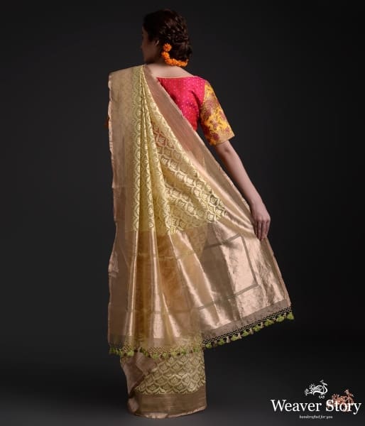Handwoven_yellow_banarasi_Tissue_net_saree_with_gold_border_WeaverStory_03