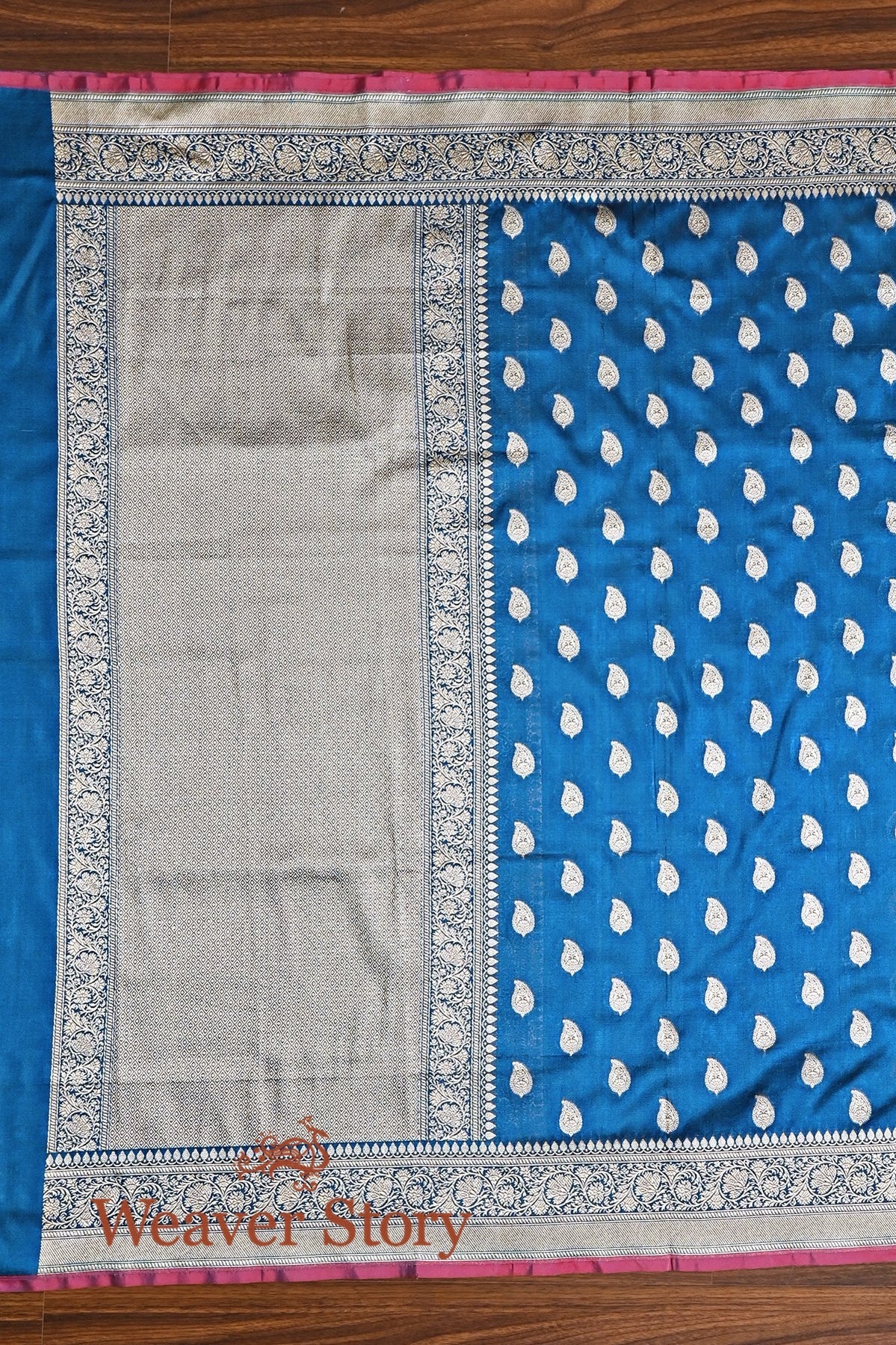 Handloom_Blue_Cutwork_Katan_Silk_and_Georgette_Banarasi_Dupatta_with_Paisleys_WeaverStory_03