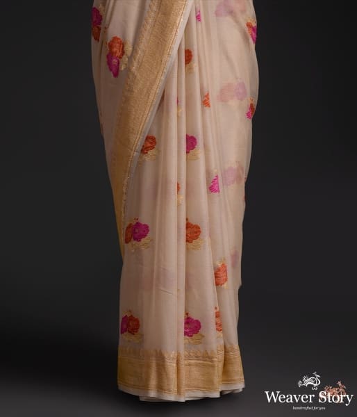 Beige_meenakari_gulab_boota_georgette_saree_WeaverStory_04