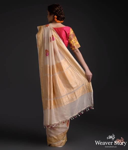 Beige_meenakari_gulab_boota_georgette_saree_WeaverStory_03