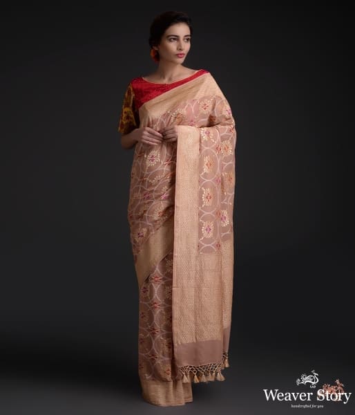 Dull_brown_banarasi_georgette_meenakari_jangla_WeaverStory_02