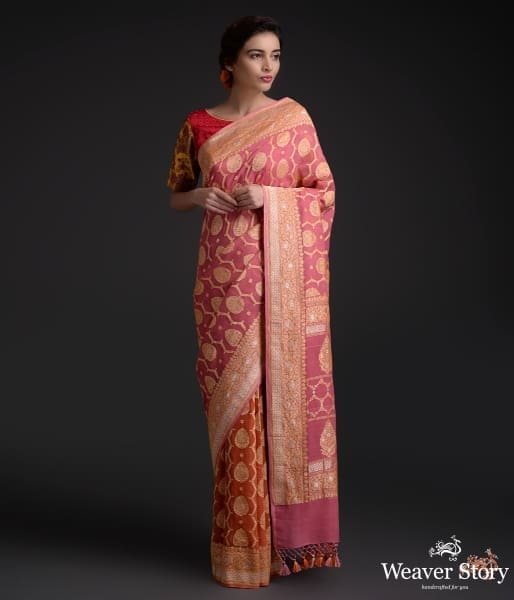 Pink_Ombre_dyed_kadhwa_banarasi_jangla_WeaverStory_02