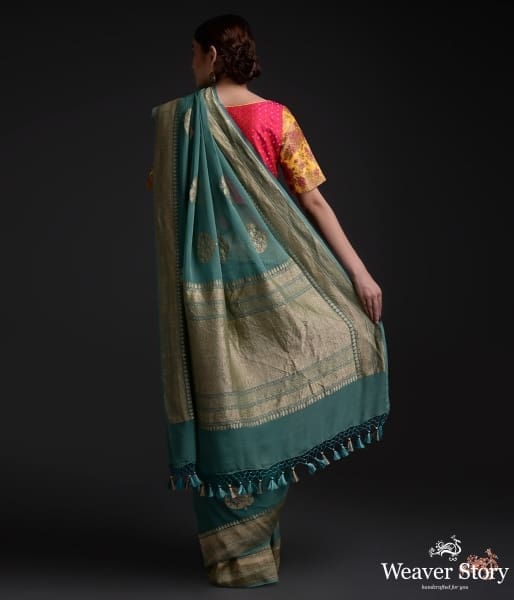 Forest_Green_shaded_kadhwa_georgette_saree_WeaverStory_03