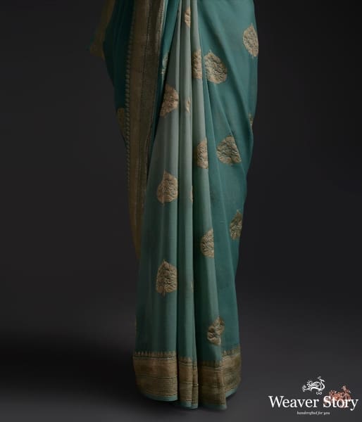 Forest_Green_shaded_kadhwa_georgette_saree_WeaverStory_04
