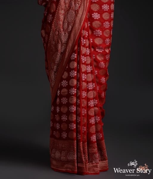 Red_banarasi_georgette_saree_with_gold_and_silver_booti_WeaverStory_04