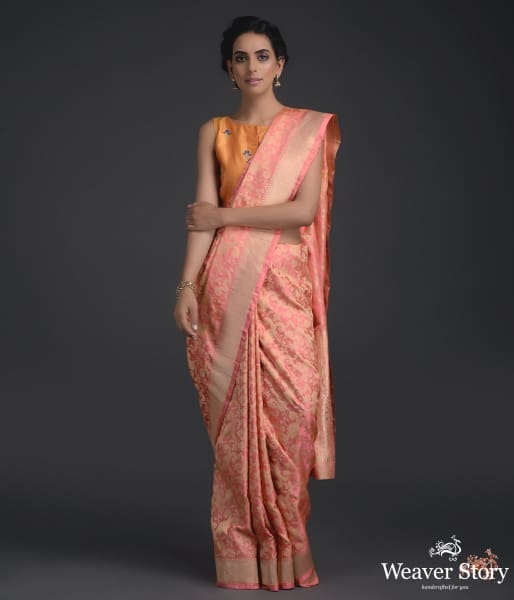 Light_peach_banarasi_tanchoi_saree_with_a_self_weave_gyasar_jaal_WeaverStory_02
