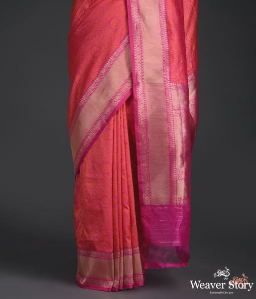 Handwoven_Banarasi_Tanchoi_saree_in_pink_and_orange_with_self_weave_WeaverStory_04