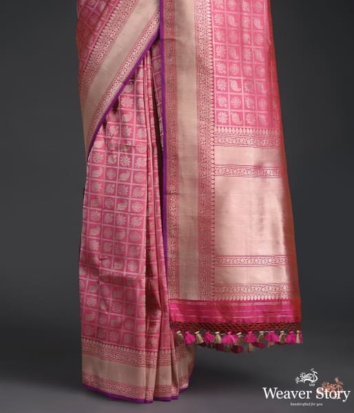Handwoven_Banarasi_saree_with_checks_and_zari_base_WeaverStory_03
