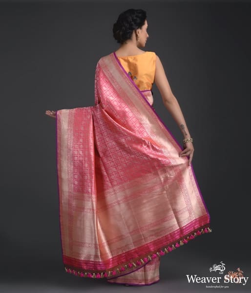 Handwoven_Banarasi_saree_with_checks_and_zari_base_WeaverStory_04