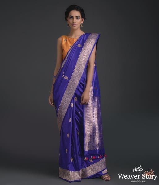 Handwoven_Purple_katan_silk_saree_with_meenakari_floral_motifs_WeaverStory_02