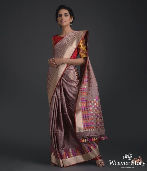 Handwoven_Banarasi_Tanchoi_saree_with_meenakari_in_light_brown_color_WeaverStory_02