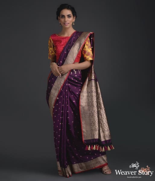 Deep_purple_self_weave_tanchoi_saree_WeaverStory_02