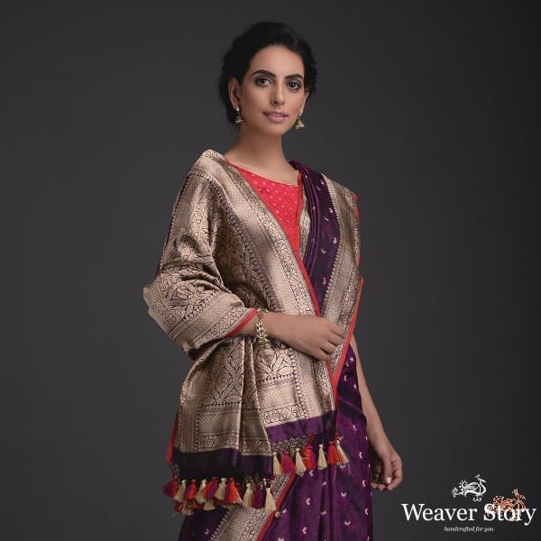 Deep_purple_self_weave_tanchoi_saree_WeaverStory_01
