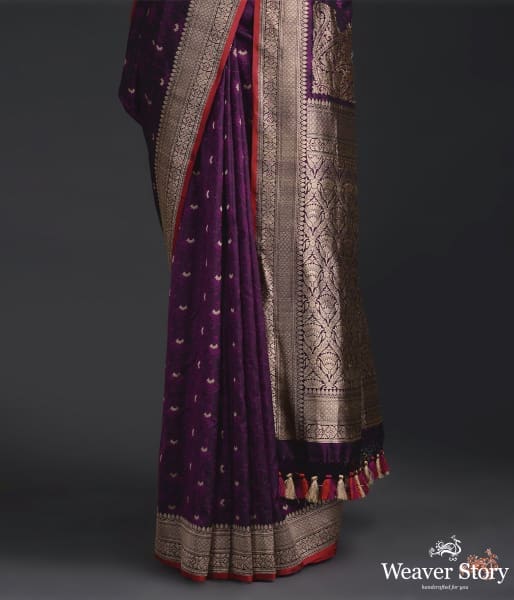 Deep_purple_self_weave_tanchoi_saree_WeaverStory_03