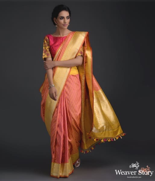 Handwoven_Yellow_self_weave_tanchoi_saree_WeaverStory_02