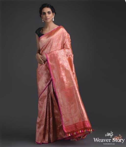 Pink_and_Orange_kimkhab_saree_WeaverStory_02