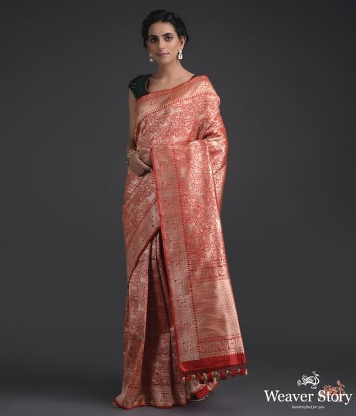 Red_pure_Kimkhab_Shikargah_saree_WeaverStory_02