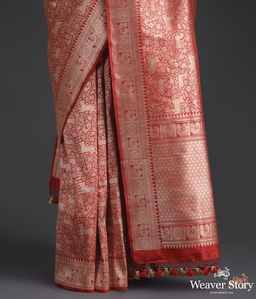 Red_pure_Kimkhab_Shikargah_saree_WeaverStory_03