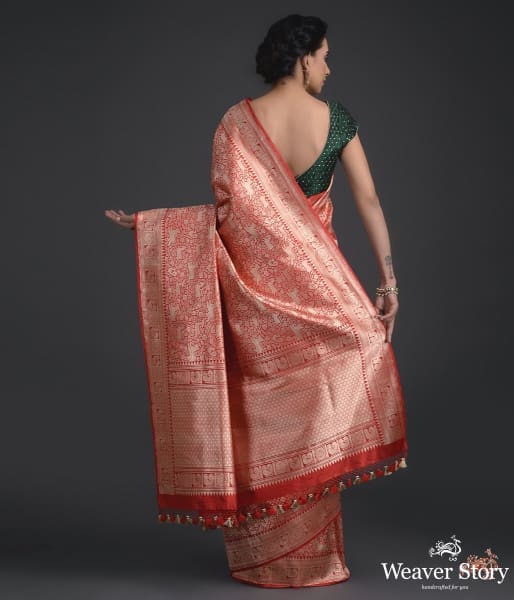 Red_pure_Kimkhab_Shikargah_saree_WeaverStory_04