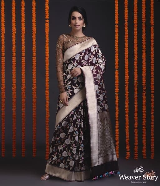 Wine_kadhwa_banarasi_jangla_with_sunflowers_WeaverStory_02