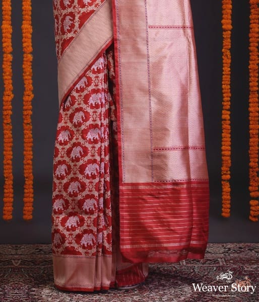 Handwoven_kadhwa_banarasi_jangla_in_red_with_animal_motifs_WeaverStory_04