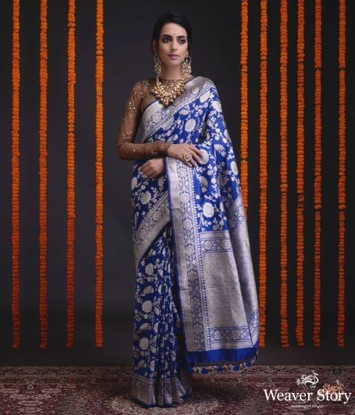 Royal_blue_Handwoven_kadhwa_banarasi_jangla_with_sona_rupa_zari_WeaverStory_02