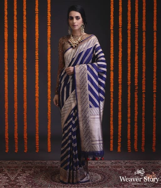 Navy_blue_kadhwa_jangla_with_aada_bel_WeaverStory_02