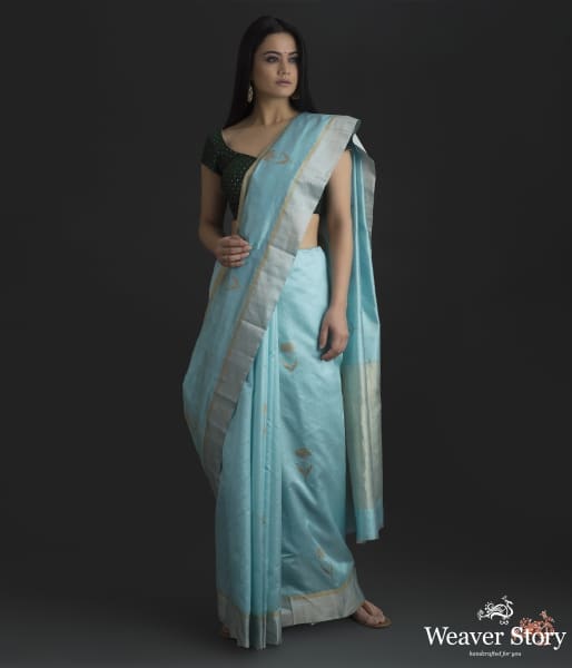 Blue_chanderi_silk_saree_with_gold_silver_floral_motifs_WeaverStory_02