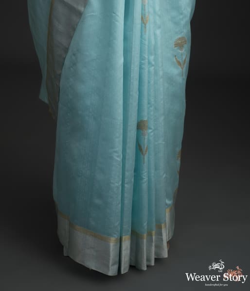 Blue_chanderi_silk_saree_with_gold_silver_floral_motifs_WeaverStory_04
