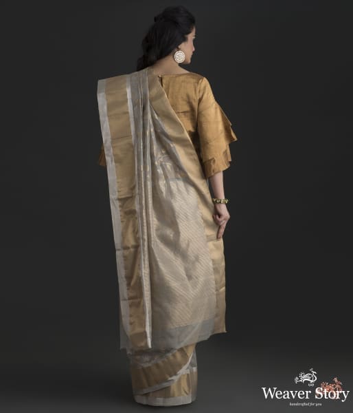 Grey_chanderi_silk_saree_with_gold_silver_floral_jaal_WeaverStory_03
