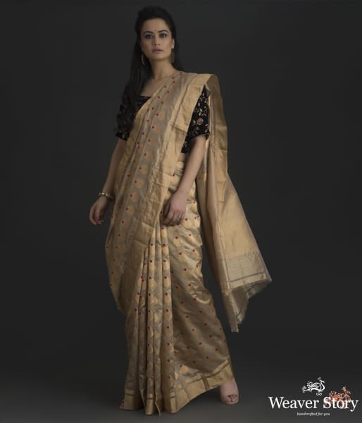 Golden_beige_silk_chanderi_saree_with_meenakari_WeaverStory_02
