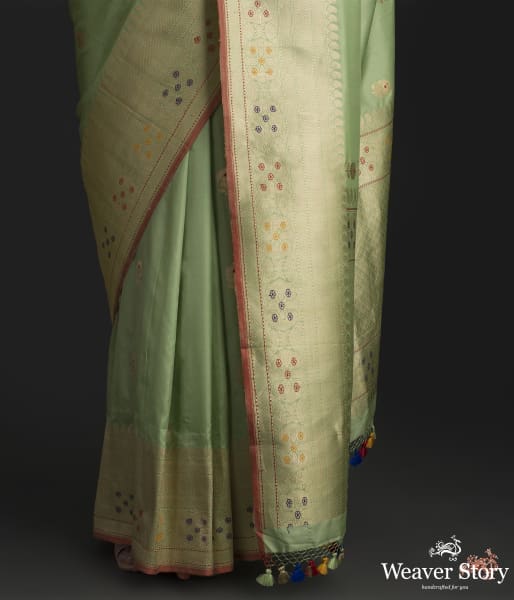 Pistachio_green_kadhwa_booti_saree_with_meenakari_WeaverStory_03