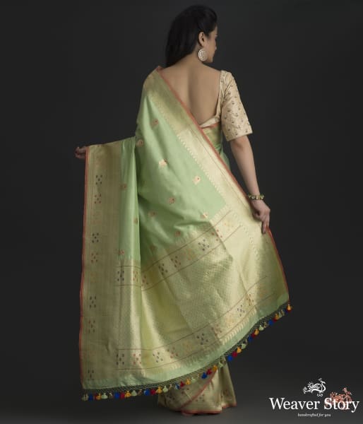 Pistachio_green_kadhwa_booti_saree_with_meenakari_WeaverStory_04