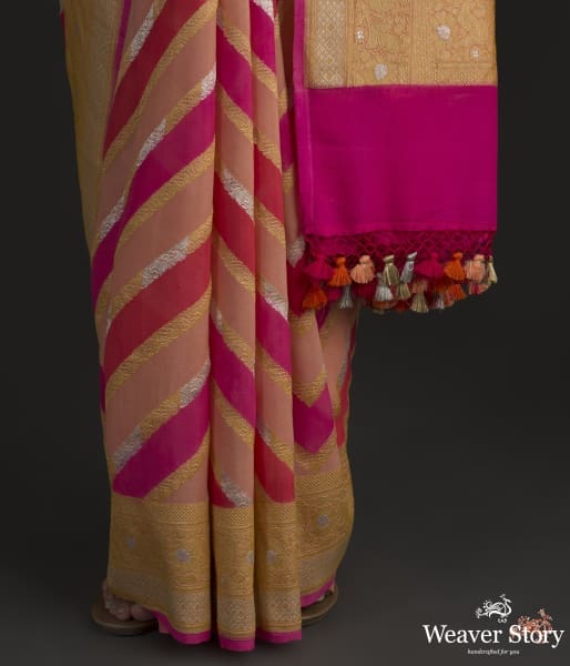 Peach_and_pink_banarasi_jangla_with_rangkat_dye_WeaverStory_04