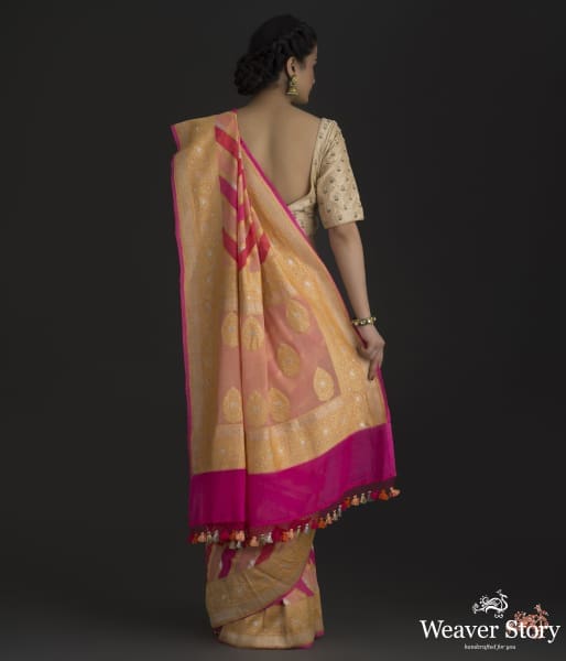 Peach_and_pink_banarasi_jangla_with_rangkat_dye_WeaverStory_03