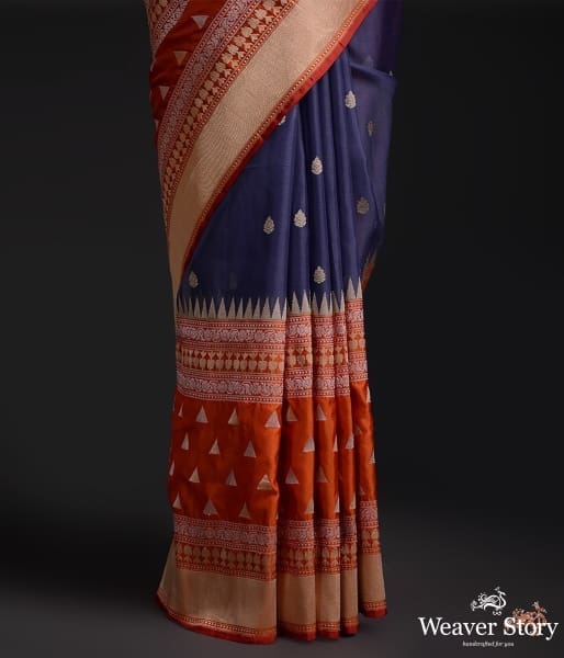 Handwoven_kora_silk_saree_with_an_Orange_heavy_border_WeaverStory_04
