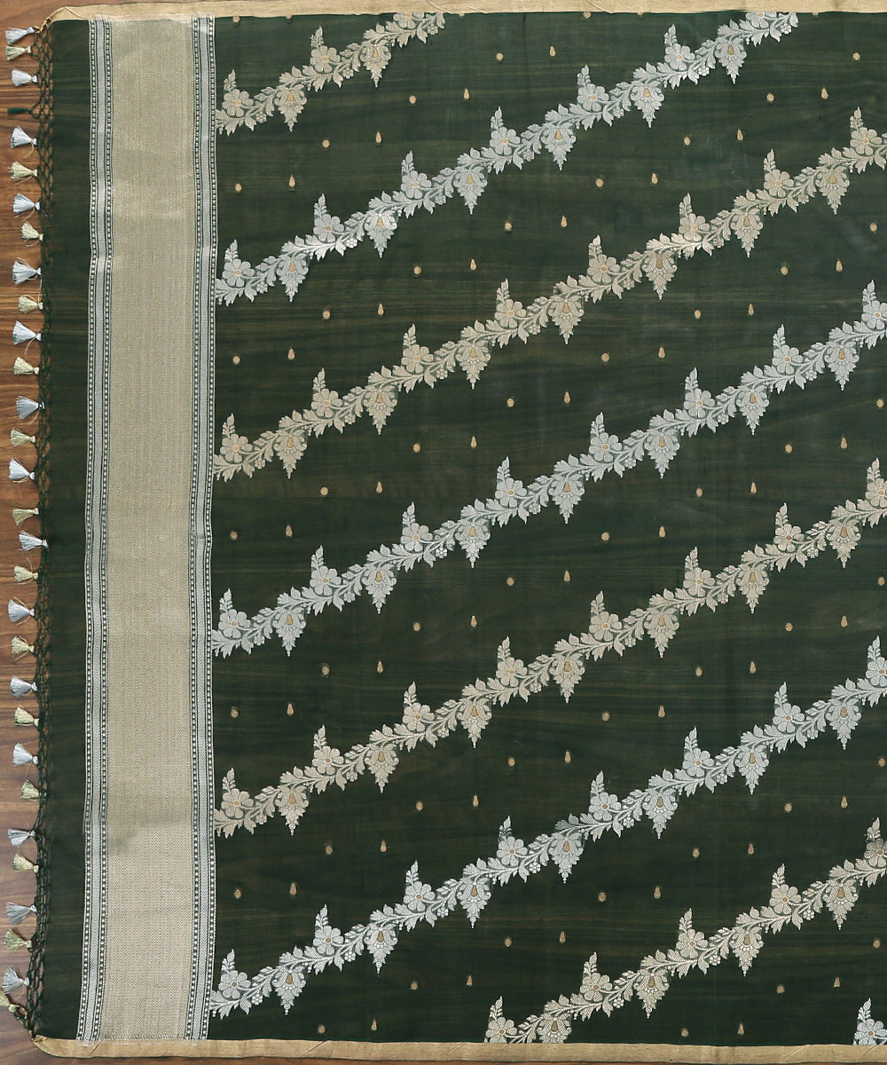Handloom_Bottle_Green_Kora_Silk_Banarasi_Dupatta_with_Aada_Jaal_WeaverStory_02