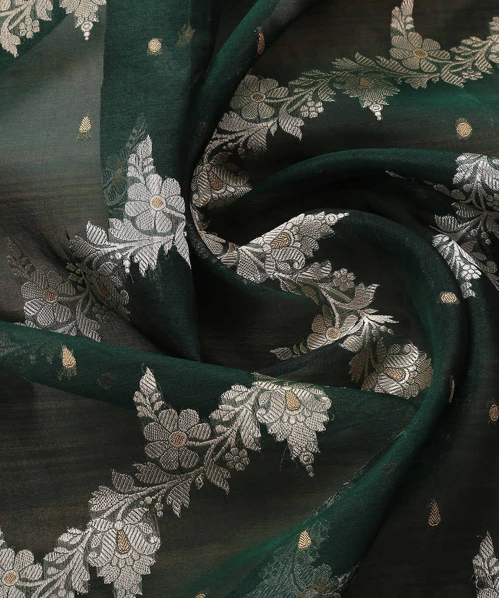 Handloom_Bottle_Green_Kora_Silk_Banarasi_Dupatta_with_Aada_Jaal_WeaverStory_05