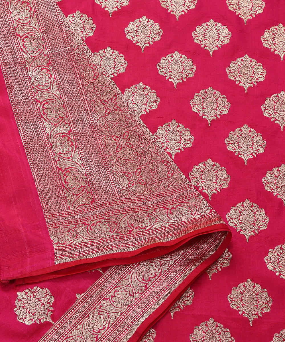 Handloom_Hot_Pink_Pure_Katan_Silk_Cutwork_Banarasi_Dupatta_with_Boota_WeaverStory_04