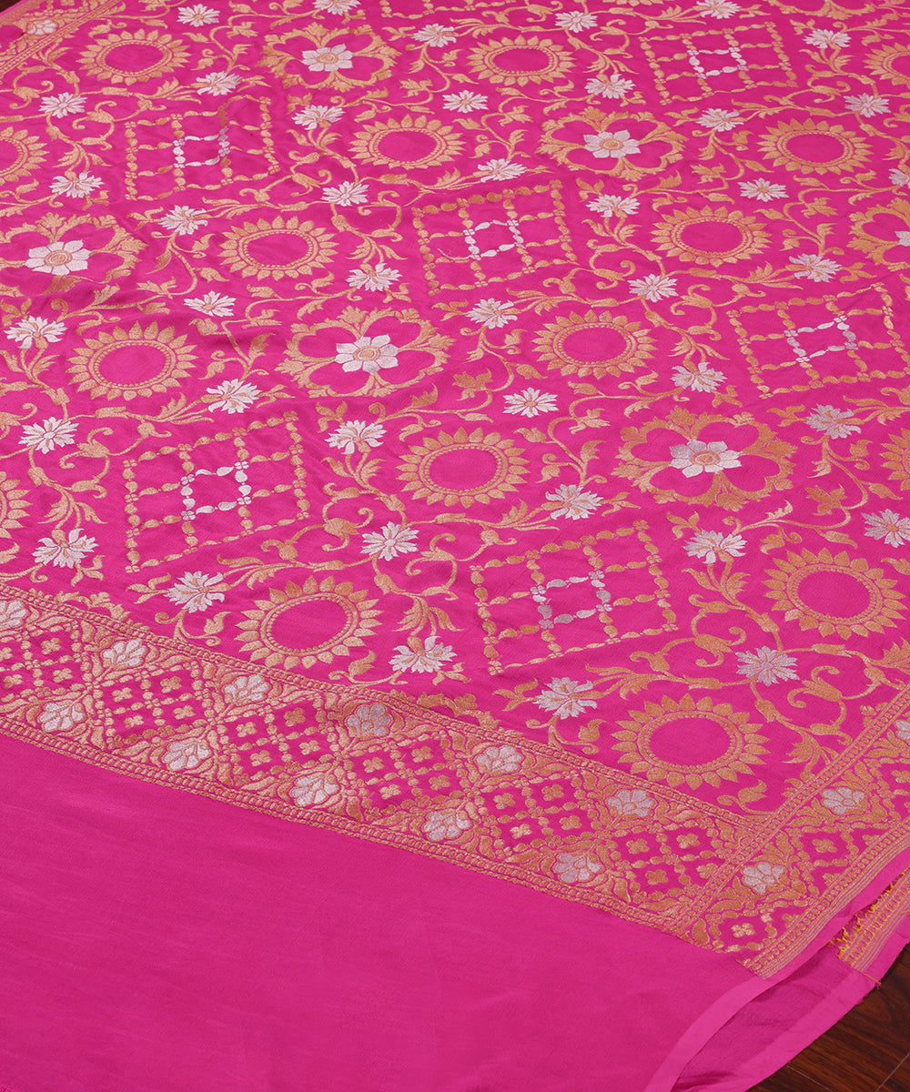 Pink_Handloom_Pure_Georgette_Banarasi_Dupatta_With_Jaal_WeaverStory_03