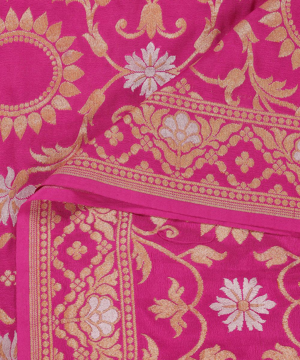 Pink_Handloom_Pure_Georgette_Banarasi_Dupatta_With_Jaal_WeaverStory_04
