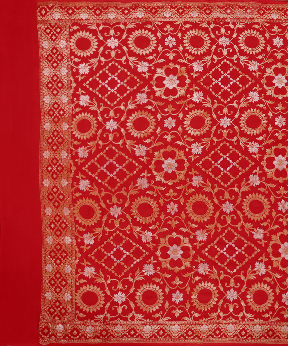 Handloom_Red_Pure_Georgette_Banarasi_Dupatta_With_Jaal_WeaverStory_02