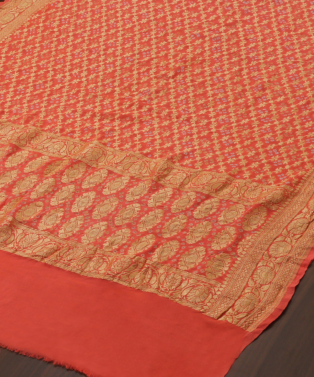 Handloom_Orange_Georgette_Banarasi_Bandhej_Dupatta_With_Cutwork_Jaal_WeaverStory_03