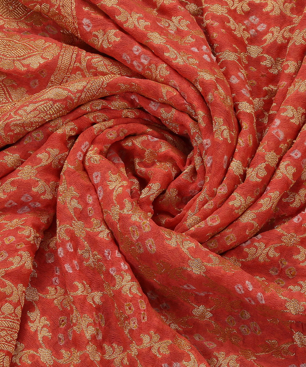 Handloom_Orange_Georgette_Banarasi_Bandhej_Dupatta_With_Cutwork_Jaal_WeaverStory_05