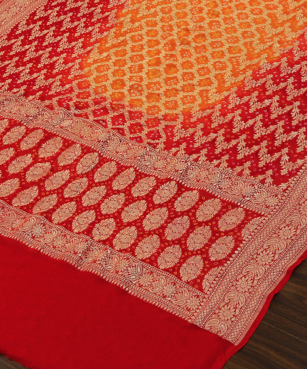 Handloom_Red_and_Orange_Georgette_Banarasi_Bandhej_Dupatta_WeaverStory_03