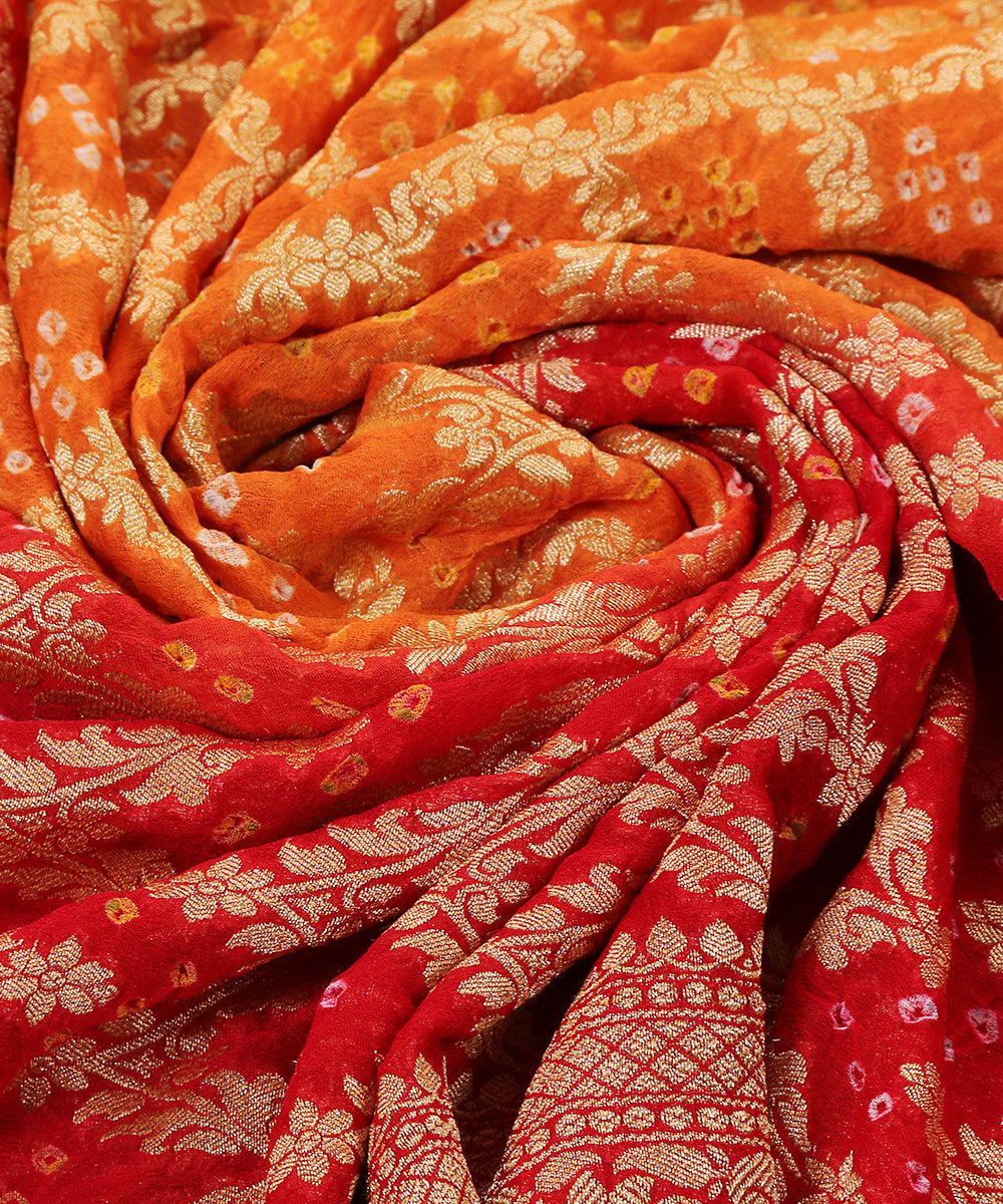 Handloom_Red_and_Orange_Georgette_Banarasi_Bandhej_Dupatta_WeaverStory_05