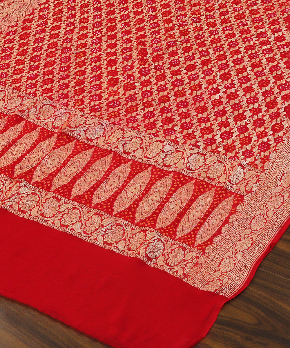 Red_Handloom_Georgette_Banarasi_Bandhej_Dupatta_with_Zari_WeaverStory_03