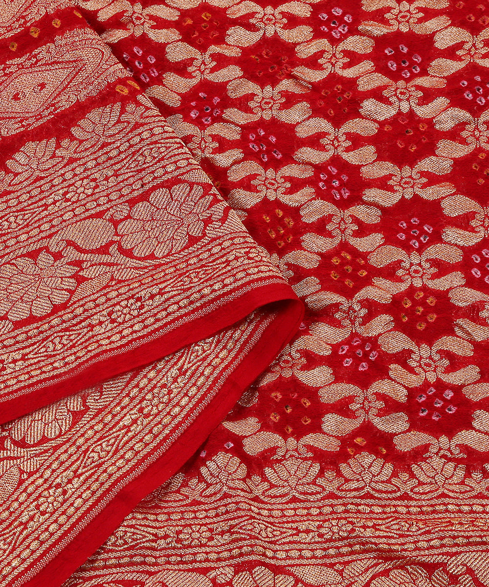 Red_Handloom_Georgette_Banarasi_Bandhej_Dupatta_with_Zari_WeaverStory_04