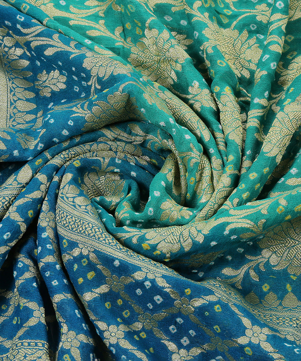 Blue_and_Green_Handloom_Georgette_Banarasi_Bandhej_Dupatta_WeaverStory_05