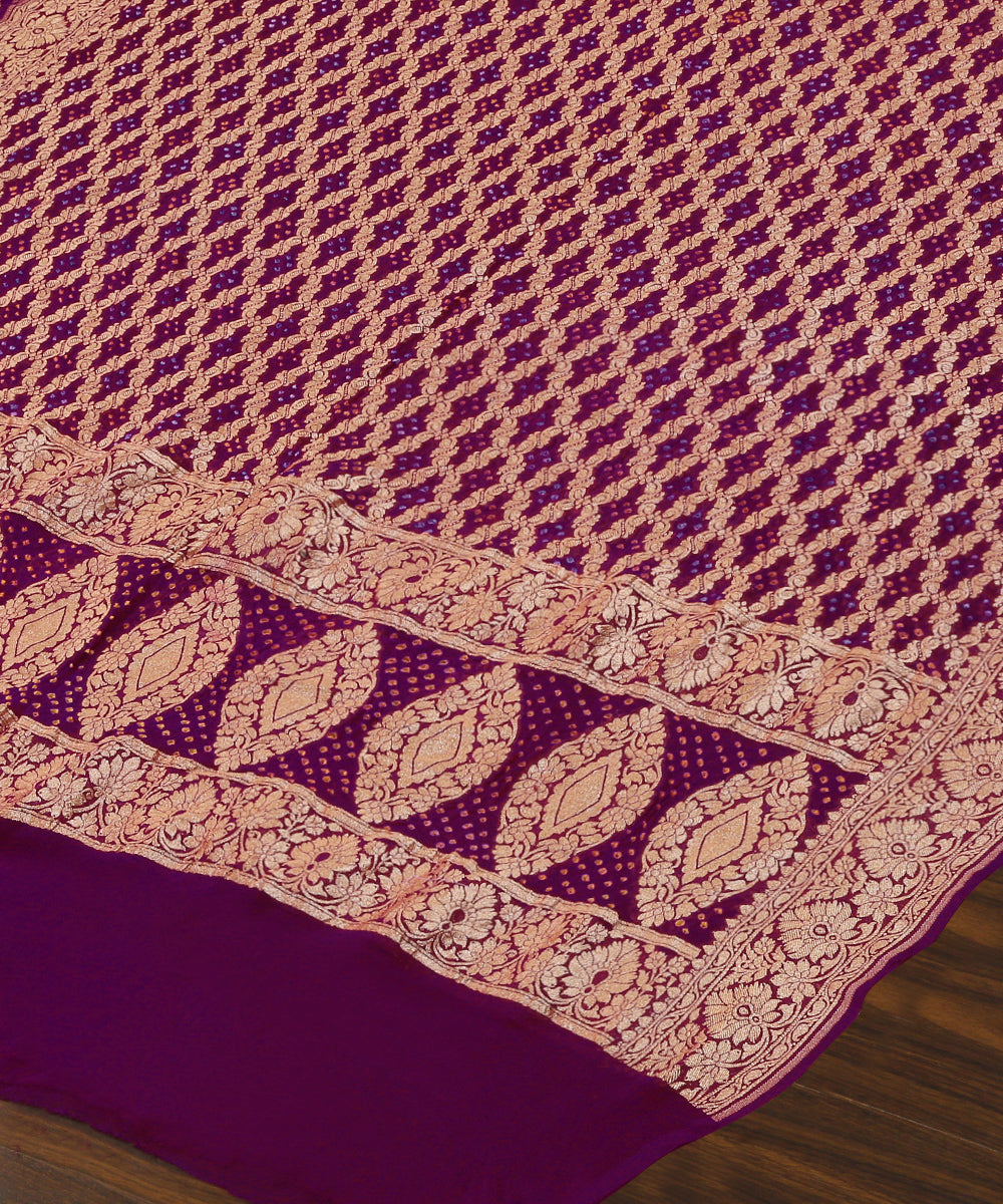 Purple_Handloom_Georgette_Bandhej_Banarasi_Dupatta_WeaverStory_03